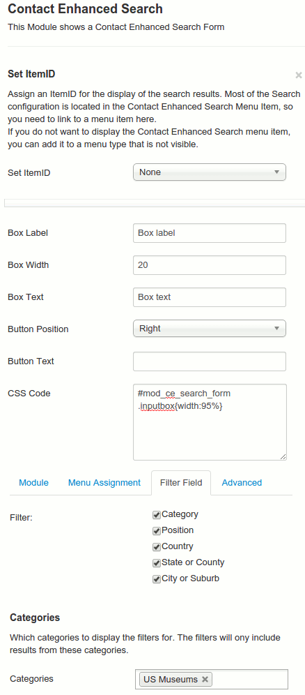 Contact Enhanced Search Module configuration options