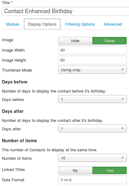 Contact Enhanced Birthday Module configuration options