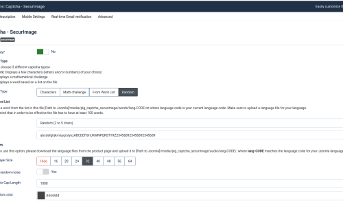 SecurImage Captcha Plugin Configuration Page